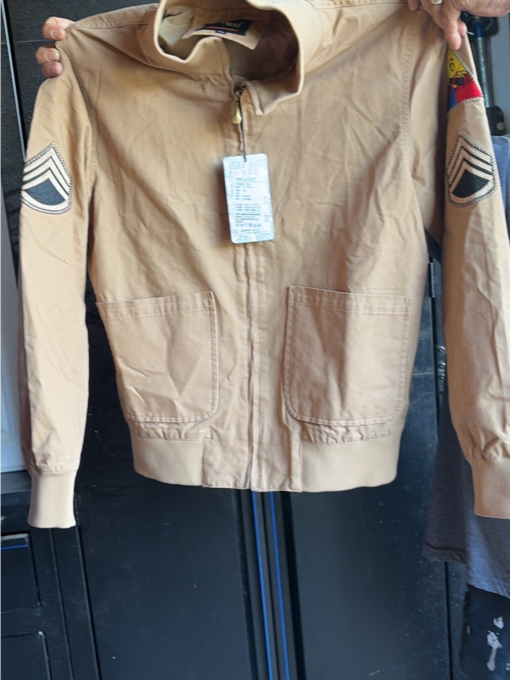 New Tan Zip-Front Jacket with Patch Details size medium to a large